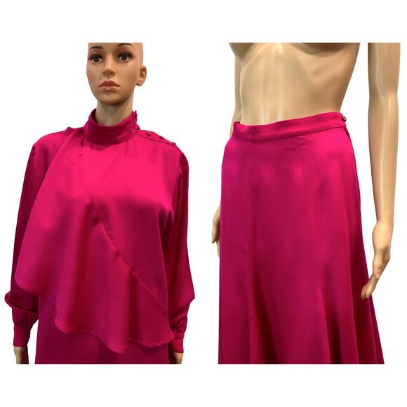 80s Hot Pink Midi Skirt & Asymmetrical Blouse Set | Auckie Sanft Italy | W 25' - Picture 10 of 13